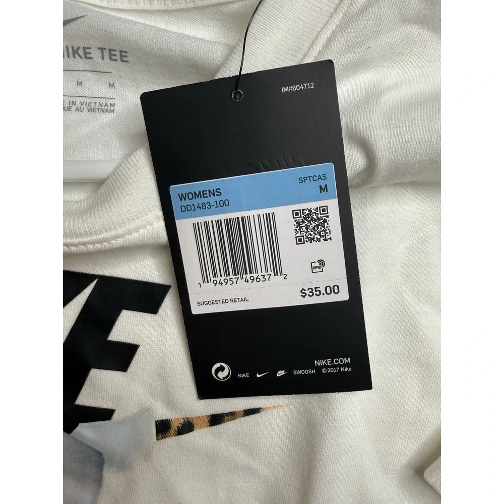 Nike Sportswear Fierce Women's M White Leopard Graphic T Shirt NWT DD1483 -3681